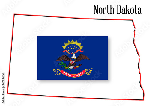 North Dakota State Map and Flag