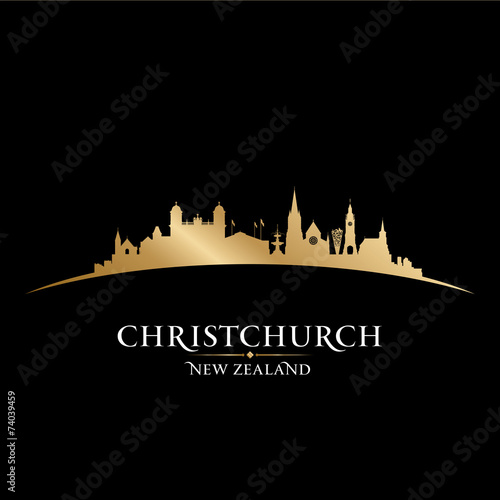 Christchurch New Zealand city skyline silhouette black backgroun
