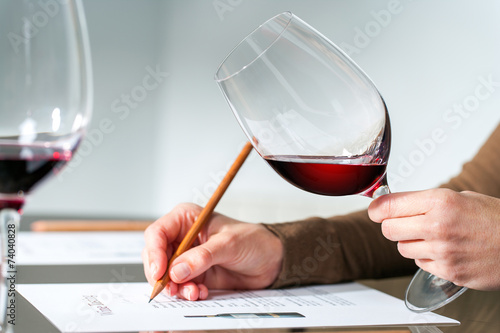 Sommelier evaluating red wine.