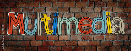 Multimedia Brick wall Single Word Text Background Clean Concept