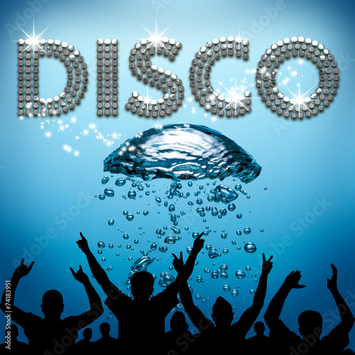 Disco poster underwater diving bubbles