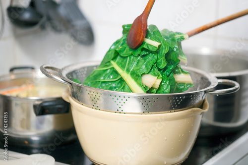 Blanching hot chard using kitchenware