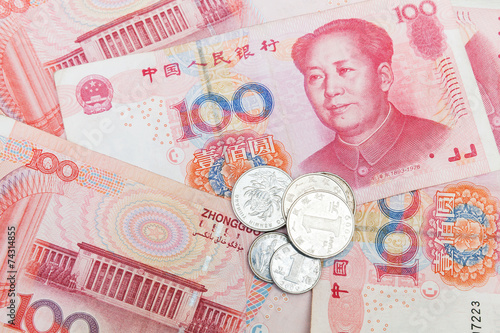 Chinese yuan renminbi banknotes and coins