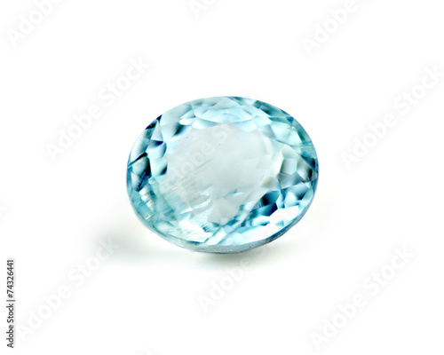 Blue aquamarine gemstone isolated on white