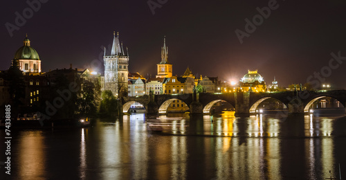 Night view of Vltava river and bridges in Prague