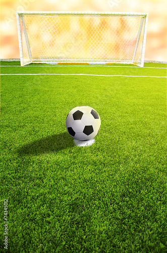 A soccer ball in front of goal