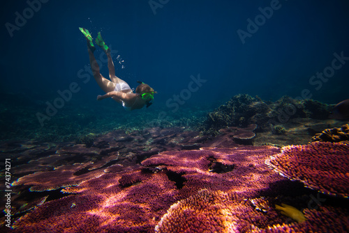 Underwater portrait of a woman snorkeling
