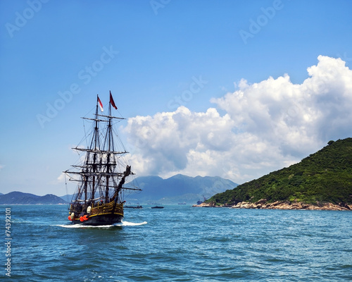 Historic old ship in the ocean