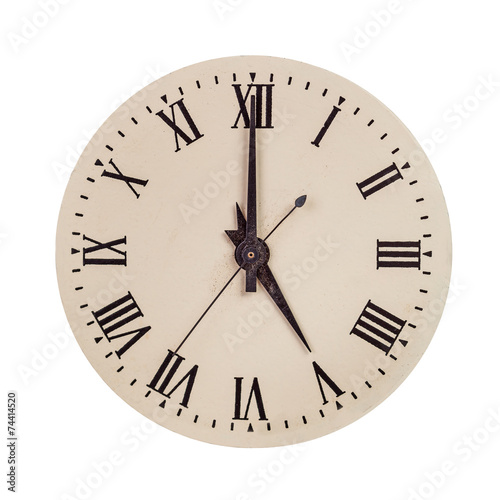Vintage clock face showing five o'clock