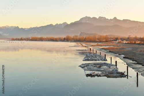 Pitt River and Golden Ears Mountain at sunrise