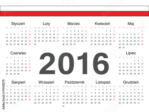 Vector Polish circle calendar 2016