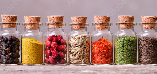 spices in bottles