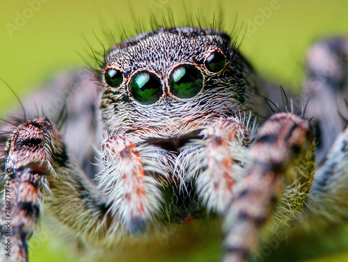 Green eyes of jumping spider