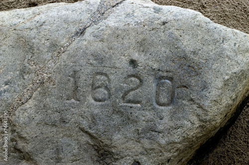 Plymouth Rock in Plymouth Bay, where the Pilgrims landed in 1620