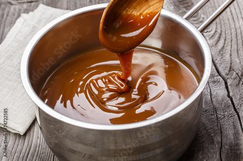 liquid caramel in a saucepan
