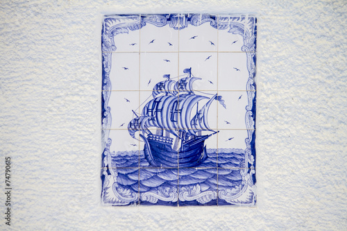  azulejo tile depicting a Portuguese caravel ship.