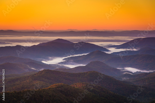 Fog in the valley at sunrise from Beacon Heights, on the Blue R