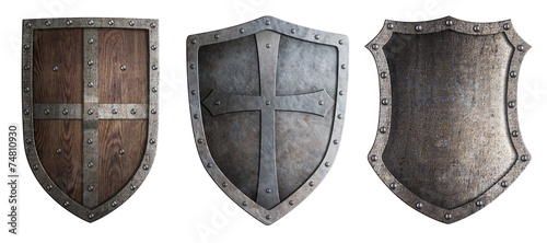 metal medieval shields set isolated