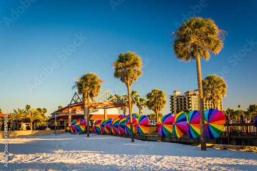 Palm trees and colorful beach umbrellas in Clearwater Beach, Flo