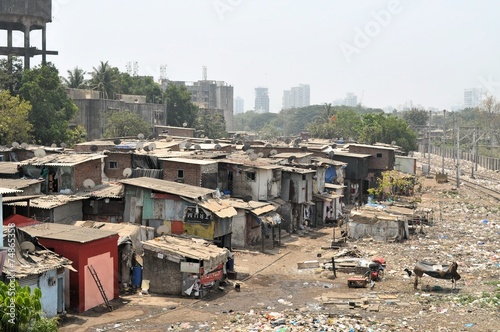 Ramshackle huts in Mumbai's slum Dharavi