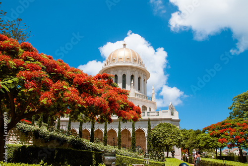 Bahai temple in Bahai garden, Carmel mountain, Haifa, Israel.