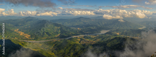 Mekong river and mountains landscape in cloudy day, Chiang Rai province, Thailand, Asia