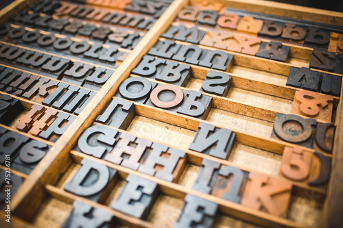 Old wooden printing type, font characters