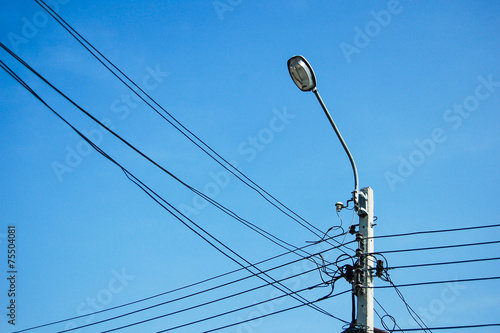 electricity pole on Blue Sky in Thailand