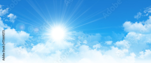 Sun shining in blue sky, white clouds, summer sunshine, spring season, sunny cloudscape