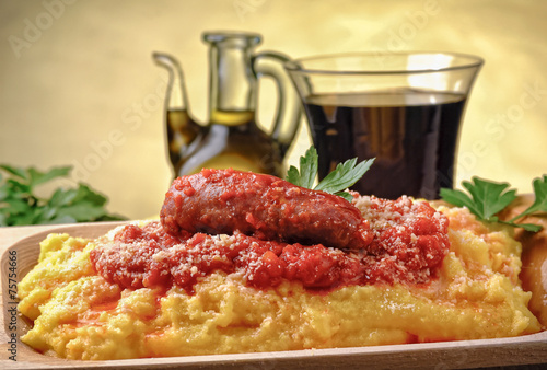 Italian polenta with tomato sauce and sausage