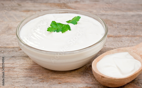 sour cream in a glass bowl