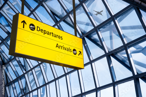 Check in, Airport Departure & Arrival information board sign