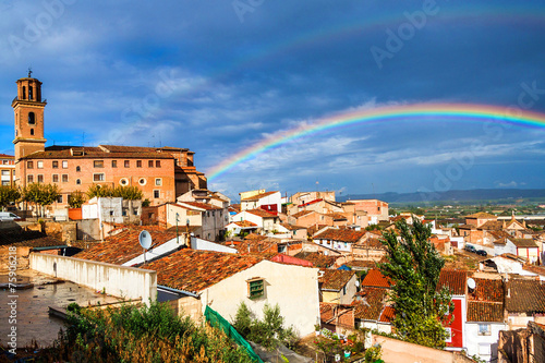 Aerial view of Calahorra with a rainbow