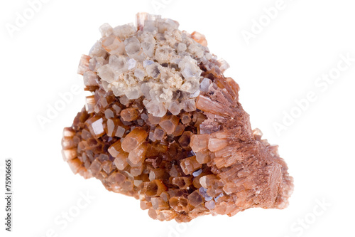 Cluster of twinned aragonite on a white background