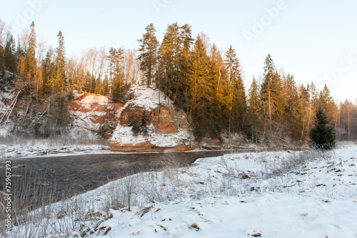 Frozen winter river landscape