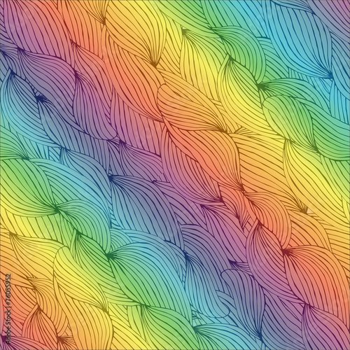 color rainbow abstract hand-drawn pattern with waves and clouds.