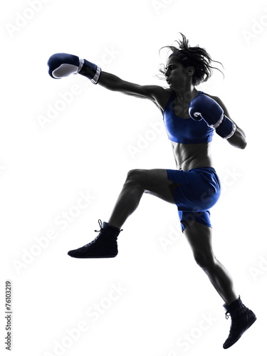 woman boxer boxing kickboxing silhouette isolated