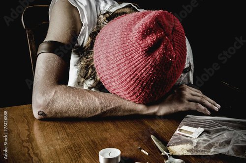 dramatic shot, teen heroin user - after shooting up