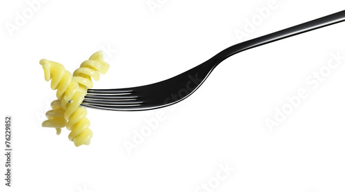 fork pasta fusilli macaroni isolated on white