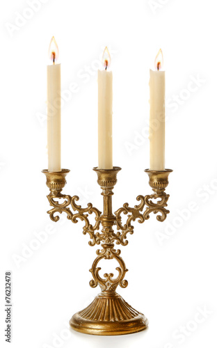 Retro candlestick with candles, isolated on white