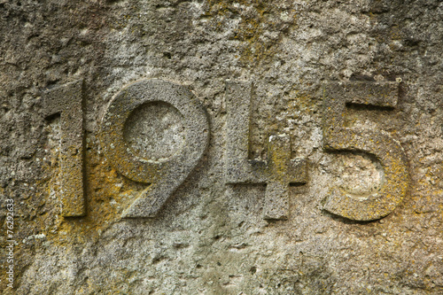 Year 1945 carved in the stone. The years of World War II.