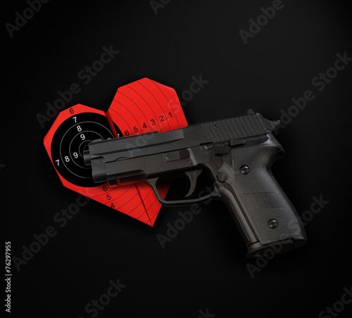 black gun red heart target