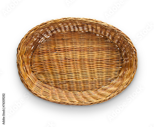 Brown wicker basket top view isolated on white background