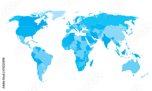 World map countries white outline cyan EPS10 vector