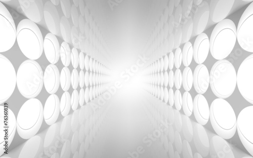 White abstract 3d interior with round decoration