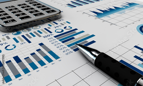 Stock chart with calculator and pen