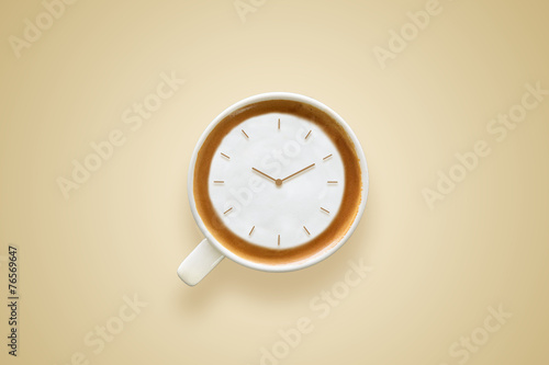 coffee time , watch drawing on latte art coffee cup