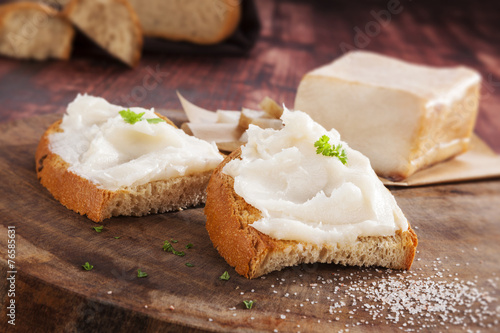 Bread slice with lard.