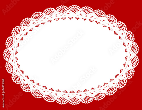 Lace Doily Place Mat, antique vintage design, red background