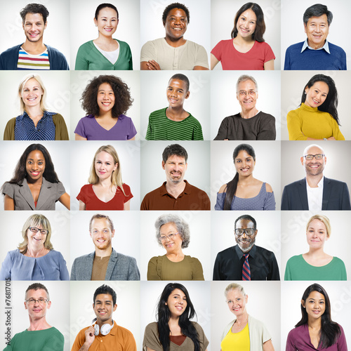 People Faces Portrait Multiethnic Cheerful Group Concept